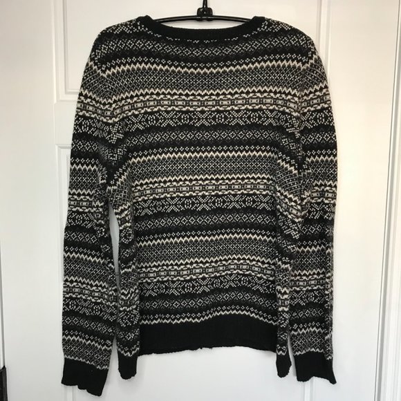 Eddie‎ Bauer Black White Fair Isle Nordic Button Cardigan Cotton Blend Women’s M - Picture 3 of 8